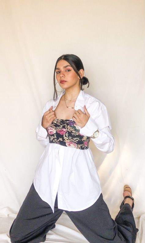 Tube top over shirt Tube Top With Button Up Shirt, Top Over Shirt, Over Shirt, Cropped Tube Top, Tube Top, White Shirt, Button Up Shirts, Button Up, Fashion Inspo