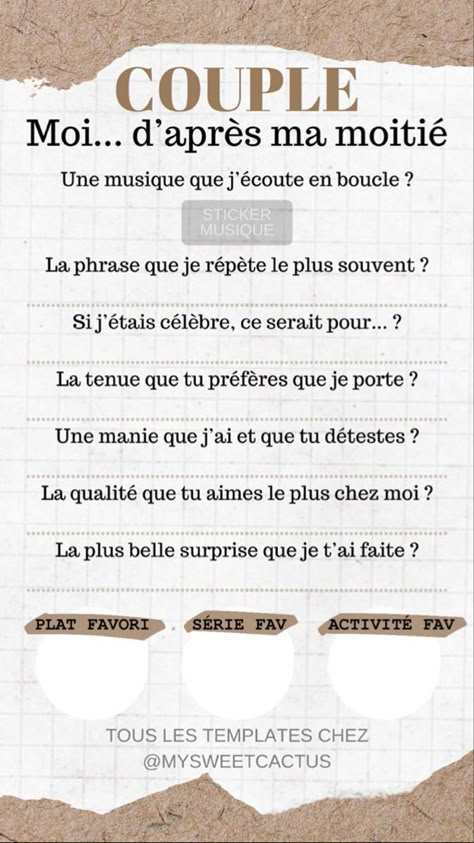 Questionnaire Couple, Question Couple, Couples Quiz, Basic French Words, Romantic Questions, Couples Book, Couples Diy, Couple Questions, Couple Games