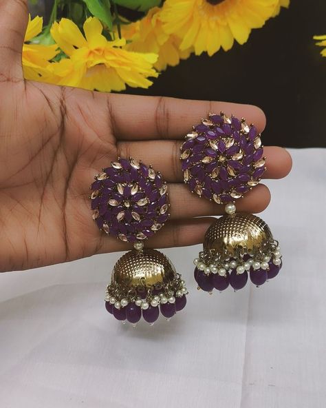 Purple Indian Suit, Purple Jhumka, Earrings For Saree, Jewellery Board, Grape Color, Purple Saree, Fancy Jewellery Designs, Indian Jewellery Design Earrings, Indian Jewellery Design