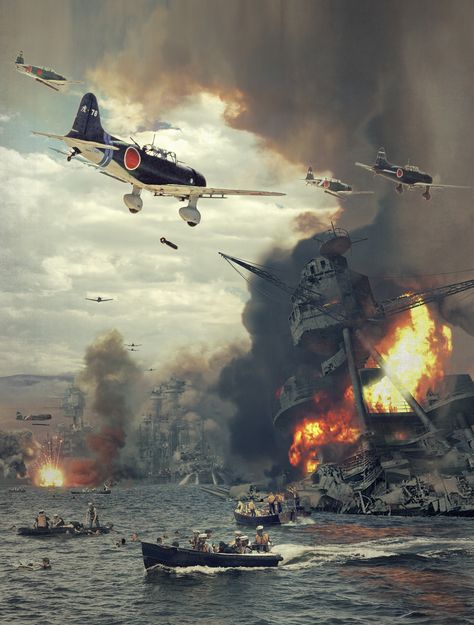 ArtStation - Pearl Harbor, Dave Seeley Pearl Harbor Pictures, Remember Pearl Harbor, Perang Dunia Ii, Life Vests, Sneak Attack, Imperial Japanese Navy, Military Drawings, Pearl Harbor Attack, Military Artwork