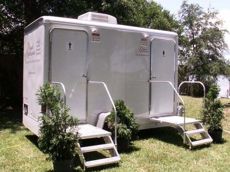 Two Stall Combo Trailer | Royal Restrooms California Portable Restrooms, Wedding Bathroom, Portable Bathroom, Royal Flush, Let's Get Married, Portable Toilet, Future Mrs, Hampton Roads, Outside Wedding