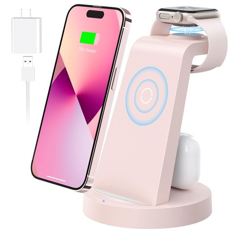 Softie Room, Phone Apple Watch And Airpod Charger, Cute Things To Buy On Amazon, Birthday Wishlist Ideas, Charging Station Ideas, Christmas List Items, Apple Wireless Charger, Pink Iphone Charger, Apple Watch And Phone Charging Stand