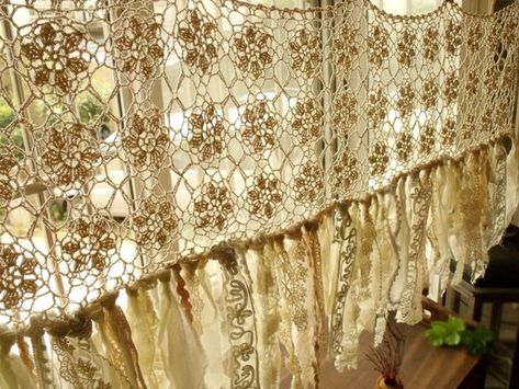 Vintage Hippie Valance Boho HANDmade Crochet Curtain window | Etsy Shabby Chic Francese, Shabby Chic Romantico, Camera Shabby Chic, Shabby French Chic, Rideaux Shabby Chic, Baños Shabby Chic, Romantic Kitchen, Cocina Shabby Chic, Window Treatments Living Room