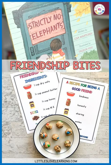 Friendship Cooking Activities, Friendship Recipe Preschool, Friendship Recipe Activity, Kindergarten Buddy Activities, Friendship Recipe For Kids, Strictly No Elephants Activities, Friendship Snacks, Friendship Snack, Nurture Classroom