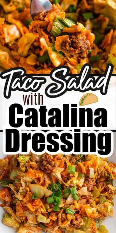 This taco salad is the BEST! Super easy to make, great for a potluck, and is a great dinner idea that kids love too! The nacho cheese Doritos MAKE this soooo good too! Dorito Salad With Catalina Dressing, Doritos Salad, Taco Salad With Catalina Dressing, Nacho Cheese Doritos, Dorito Taco Salad, Nacho Salad, Dorito Taco, Easy Taco Salad Recipe, Catalina Dressing