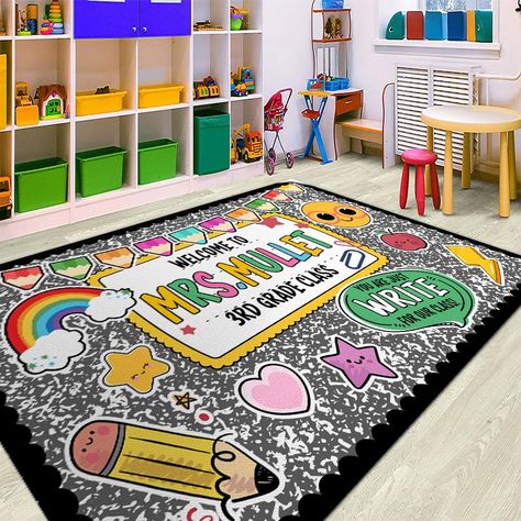 PRICES MAY VARY. 📙 FUNNY COMPOSITION NOTEBOOK RUG: This our rug is more than just a play mat, it's an educational tool! The colorful design features alphabet, numbers, and illustrations that help children learn the alphabet, numbers, and counting, while also providing opportunities for interactive games that allow kids to learn while they play. 💡 CLASSROOM RUG: AVAILBLE IN 4 SIZES: X-Small (2' x 3') 🎈 Small (3' x 5') 🎈 Medium ( 4' x 6') 🎈 Large (5' x 8') 🎈 Big enough for classroom, bathroo Carpet For Classroom, Furniture For Classroom, Gen Z Classroom Decor, Daycare Classroom Ideas, Classroom Rugs, Classroom Carpets, Rugs For Kids, Dream Classroom, Classroom Rug