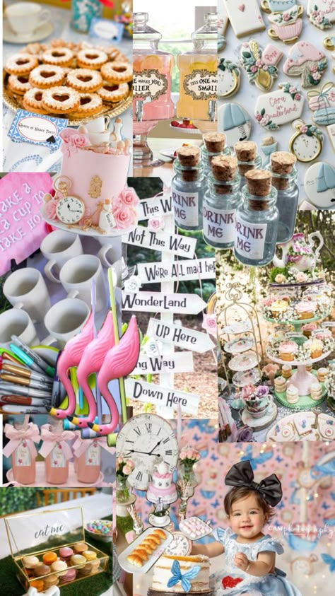 alice in wonderland tea party themed first birthday party onederland moodboard Alice In Onederland, Baby First Birthday Themes, Alice In Wonderland Tea Party Birthday, First Birthday Girl, Onederland Birthday Party, Themed First Birthday, 1st Birthday Themes, Tea Party Theme