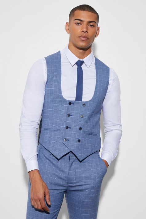 Womens Skinny Double Breasted Micro Check Waistcoat - Navy - 40 - Nothing says suave like a men's suit vest! This men's waistcoat can be worn over a dress suit and paired with formal suits for all types of events, from weddings to business meetings. Whatever's in your social calendar this season, it's easy to nail a smart look when you have this suit vest in your closet. Classically elegant, it's a flattering choice for date nights and the party season, so grab yours today and get ready to look Waistcoat Designs, Check Vest, Flannel Vest, Double Breasted Waistcoat, Social Calendar, Mens Waistcoat, Men's Waistcoat, Mens Suit Vest, Going Out Trousers