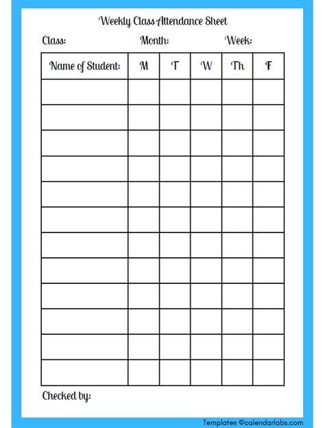 Weekly Attendance Sheet Printable - Free Printable Templates Attendance Chart, Attendance Sheet, Free Printable Templates, Free Calendar Template, Calendar Templates, Free Calendar, Printable Templates, Calendar Template, Template Printable