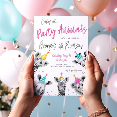 Party Animal 3rd Birthday, Party Animal Girl Birthday, Girly Party Animal Birthday, Animal Theme Birthday Invitation, Calling All Party Animals Birthday Theme, Party Animal Birthday Theme, Zoo Themed Birthday Party Invitations, Calling All Party Animals, Letters Birthday