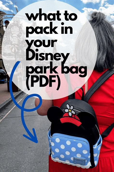 What To Pack For A Disney World Vacation, What To Pack In Disney Backpack, Best Disney Snacks To Pack, Disney Day Bag Essentials, Packing Snacks For Disney, Disney Park Bag Packing Lists, Disney Day Bag Packing Lists, Best Bags For Disneyland, Disney World Tips And Tricks Packing