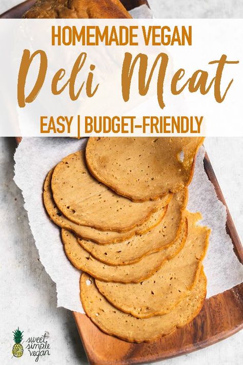 Bring your sandwiches to the next level with these homemade vegan deli meat slices! They are packed with flavor, easy to put together and cheaper than the store bought options available! #homemade #delimeat #delislices #backtoschool #veganmeat #seitan #loaf #gluten #sweetsimplevegan #sandwich #lunch #entree #kids #work #lunchbox #veganturkey Vegan Deli Meat, Vegan Meat Recipe, Seitan Recipes, Vital Wheat Gluten, Meat Substitutes, Deli Meat, Seitan, Vegan Cooking, Vegan Foods