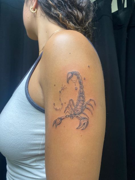 Scorpion Shoulder Tattoos For Women, Scorpio Spiritual Tattoo, Scorpio Tattoo Placement, Scorpio Rib Tattoo, Scorpio Shoulder Tattoo, Scorpio Tattoo Black Women, Scorpion Tattoo Placement, Tattoo Ideas Female Scorpio, Scorpio Spine Tattoo