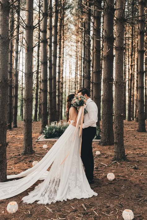 Woodsy Elopement, Forest Bride, Forest Wedding Photography, Handmade Lanterns, Forest Elopement, Wedding Portrait Poses, Midwest Wedding, Illinois Wedding, Woodsy Wedding