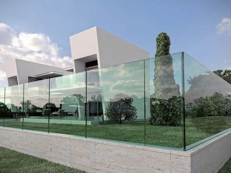 Glass Balcony Railing, Glass Railing System, Glass Fence, Metal Deck, Glass Balcony, Modern Fence Design, Steel Fence, Boundary Walls, Verre Design