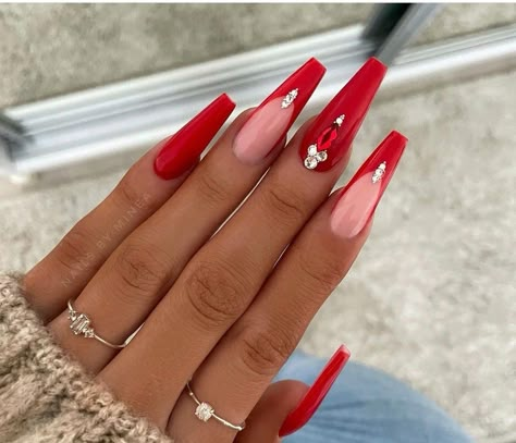 Long Red Nails, December Nails, Red Acrylic Nails, Red Nail Designs, Red Nail, Ballerina Nails, Xmas Nails, Luxury Nails, Coffin Nails Designs