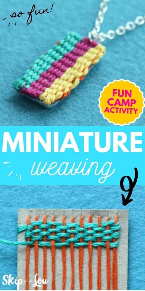 Using a traditional weaving technique on a miniature scale, you can make tiny little weavings perfect for jewelry projects. #DIY #jewelryprojects #crafts Weaving Necklace, Mini Weaving, Pin Weaving, Elementary School Art, Skip To My Lou, Group Crafts, Daisy Girl Scouts, Diy Weaving, Fun Family Activities