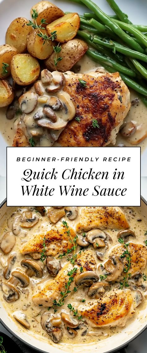 Image for Quick Chicken in White Wine Sauce Fancy Dinner Recipes For Family, Chicken In White Wine Sauce, Chicken In White Wine, Chicken White Wine Sauce, White Wine Sauce Recipes, White Wine Chicken, Sauteed Potatoes, Fancy Dinners, Fancy Dinner Recipes