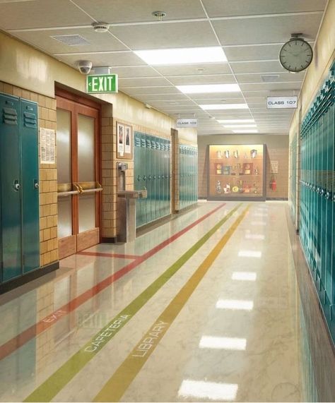 School Corridor Aesthetic, School Hallway Aesthetic, School Corridor Design, High School Corridor, Middle School Hallway, College Corridor, High School Hallway, School Corridor, Bloxburg School