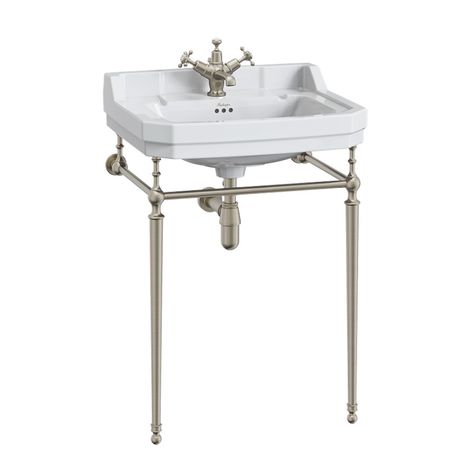 Burlington Edwardian Style 61cm Basin with Chrome Stand | OFB Burlington Bathroom, Spindle Design, Wash Stand, Classic Bathroom, Tile Trim, Outdoor Tiles, Contemporary Classic, Traditional Bathroom, Bathroom Style