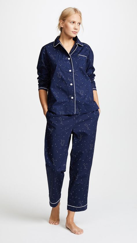 Sleepy Jones Bishop Constellation Pajama Set. Winter pajama fashions. I'm an affiliate marketer. When you click on a link or buy from the retailer, I earn a commission. Sleepy Jones, Night Pajama, Peplum Sweater, T Strap Flats, Cozy Pajamas, Winter Pajamas, Menswear Inspired, China Fashion, Who What Wear