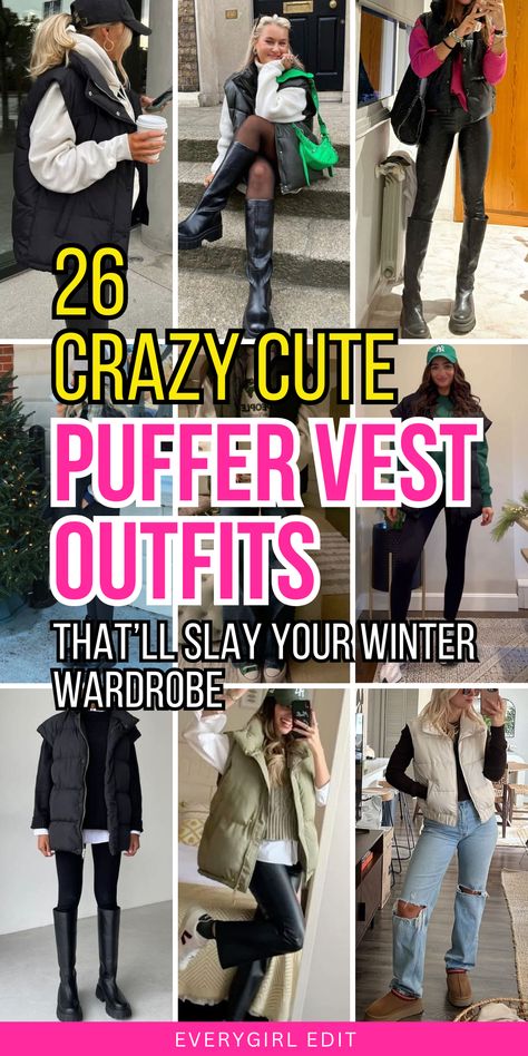 puffer vest outfits, puffer vest outfit ideas, puffer vest outfit inspo, puffer vest outfits women, puffer vest outfit ideas women, puffer vest outfits 2024, puffer vest outfit ideas 2024, puffer vest outfit inspo 2024. Trendy Puffer Vest Outfit, Puffer Vest And Scarf Outfit, Black Quilted Vest Outfits For Women, Outfits With A Vest Winter, Hoodie Puffer Vest Outfit, Long Vest Outfits For Women Winter, Bubble Vest Outfits For Black Women, Sweatshirt With Vest Outfit, Taupe Puffer Vest Outfit