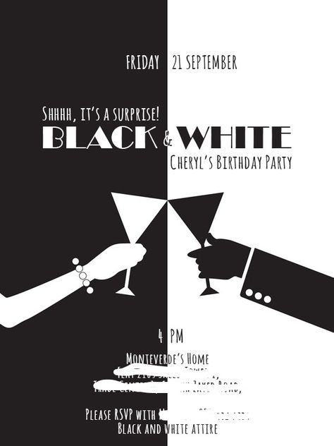 Black and White invitation Fiestas Black And White, Black And White Party Invitations, White Party Theme, Black And White Party, Our Adventure Book, Black White Parties, 25th Birthday Parties, Happiest Birthday, 50th Party