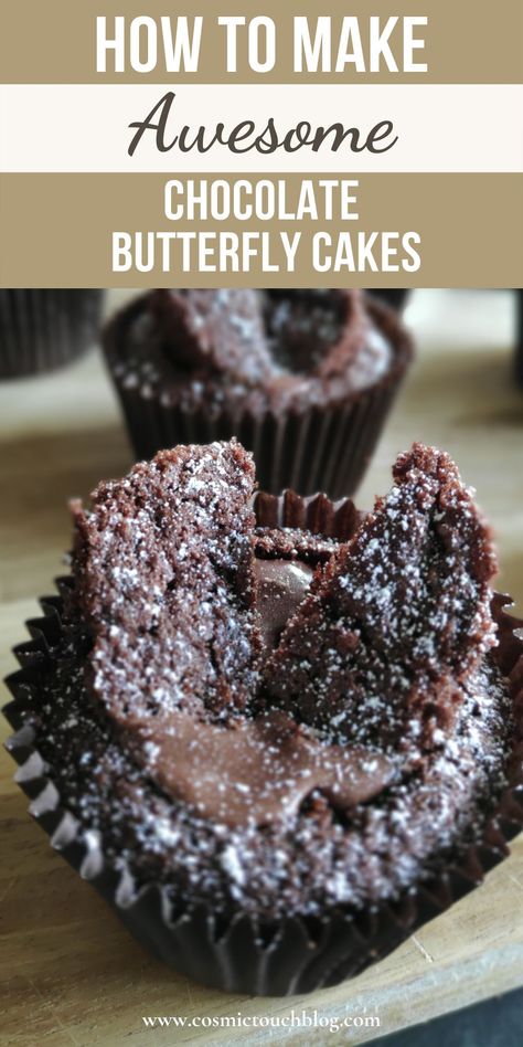 Make these super tasty chocolate butterfly cakes that are quick and easy to make. Kids will especially loves these. Chocolate Fairy Cakes Recipes, Chocolate Butterfly Cake, Chocolate Fairy Cakes, Chocolate Butterfly, Dairy Free Cake Recipe, Chocolate Butterflies, Grandma Recipes, Easy Cakes To Make, Mary Berry Recipe