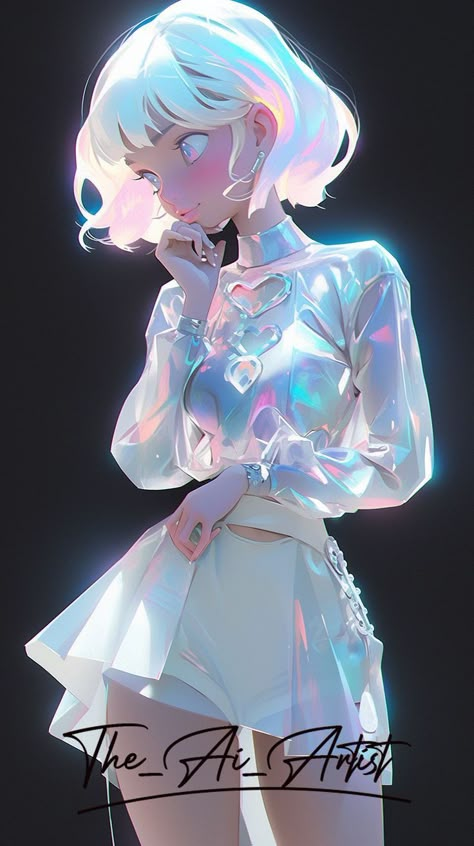 Holographic Character Design, Holographic Outfit Aesthetic, Hologram Character Design, Hologram Clothes, Hologram Character, Hologram Drawing, Holographic Aesthetic, Anime Show, Japon Illustration