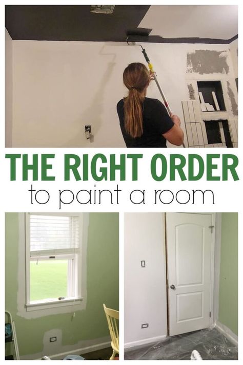 The best way to paint a room that uses less painter's tape and give beautiful results. Great tips for homeowners and DIY painters Supplies To Paint A Room, Paint A Room Quickly, Order To Paint A Room, Fastest Way To Paint A Room, How To Paint Your Ceiling, Supplies Needed To Paint A Room, Painting The Ceiling Same Color As Walls, How To Paint Your Room, Painting A Room For Beginners