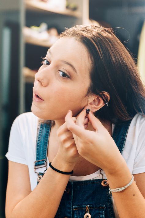 7 Things I Wish Someone Had Told Me Before My First Piercing Getting Ears Pierced, First Piercing, Getting Your Ears Pierced, Ear Peircings, Trivia Time, New Piercing, Ears Pierced, Here's The Scoop, Bulldog Shirt