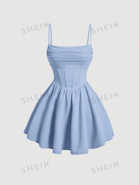 SHEIN MOD Solid Ruched Cami White Summer Dress | SHEIN USA Grade 8 Grad Dresses Short, 6th Grade Graduation Dresses, Light Blue Dress Short, Corset Dress Short, 8th Grade Graduation Dresses, Grade 8 Grad Dresses, Confirmation Dresses, 8th Grade Formal Dresses, Grad Dresses Short