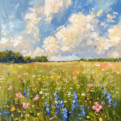 Field Of Wild Flowers, Art For Walls, Walls Art, Art Nouveau Art, Nouveau Art, Landscape Art Painting, Garden Painting, Journal Art, Art Deco Engagement