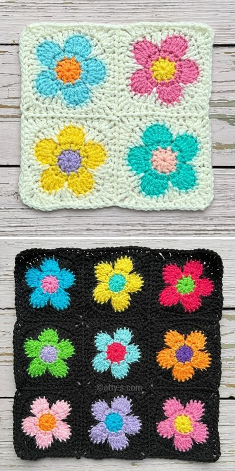 Crochet Flower Granny Square Pattern, Granny Square Pattern Free, Crocheted Squares, Motifs Granny Square, Crochet Flower Squares, Granny Square Crochet Patterns Free, Crochet Blocks, Haken Baby, Crochet Square Patterns