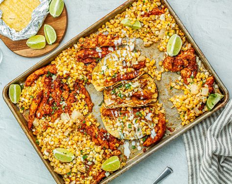 Check out what I made with SideChef! Easy Taco Recipe, Street Corn Chicken, Corn Taco, Easy Taco Recipes, Corn Chicken, Spiced Chicken, Pan Recipe, Taco Recipe, Cotija Cheese