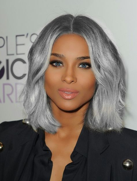 Womens Short Grey Hairstyles, Blue Gray Hair Color On Black Women, Silver Grey Hair Color Black Women, Gray Streaks In Dark Hair Black Women, Gray Weave Black Women, Gray Highlights On Dark Hair Black Women, Grey Weave Black Women, Grey Hair Inspiration Black Women, Platinum Gray Hair On Black Women