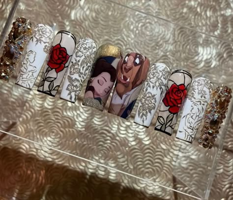 beauty and the beast nails Beauty And The Beast Nails Acrylic Quince, Beauty Beast Nails, Disney Beauty And The Beast Nails, Beauty And The Best Nails, Beauty And Beast Nails Art Ideas, Beauty And The Beast Wedding Nails, Beauty And The Beast Quince Nails, Beauty And Beast Nails, Vivxue Nails