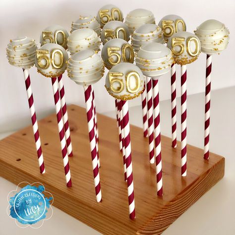 50th Birthday cake pops 50th Birthday Party Treats, Black Gold Cake Pops, 50th Birthday Cake Pops, Black And Gold Cake Pops Birthdays, Gatsby Cake Pops, Black And Gold Birthday Cake, 50th Birthday Party Themes, Gold Birthday Cake, Cake Pop Decorating