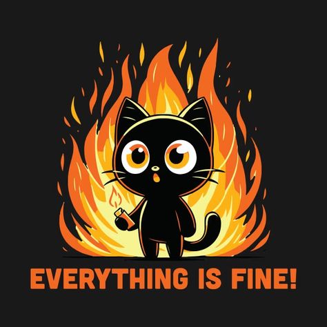 EVERYTHING IS FINE - Catshirt - T-Shirt | TeePublic Funny Cat Illustration, Gatos Cool, Evil Cat, Cat Vector, Sharpie Art, Animal Mugs, Jrr Tolkien, Cat Facts, Everything Is Fine