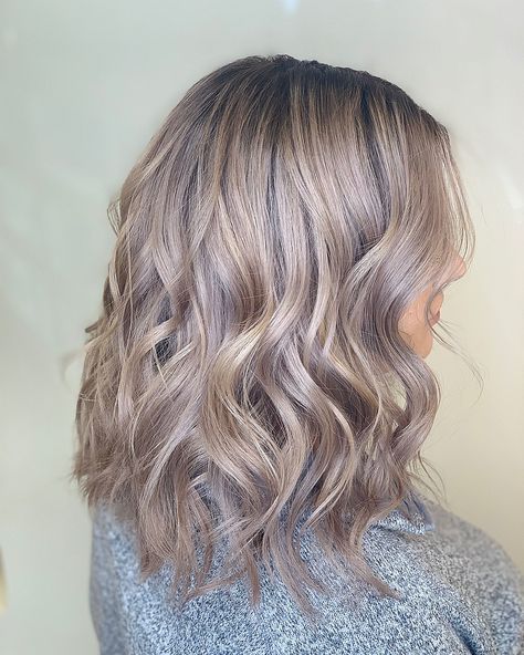 Mushroom Blonde Ombre, Highlights With Balayage, Teasy Highlights, Mushroom Brown Hair, Mushroom Blonde, Full Foil, Mushroom Hair, Dark Purple Hair, Purple Ombre Hair