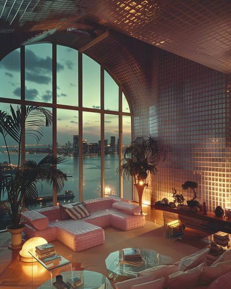 Apartment in Miami, Florida / 1980s Miami Chic Interior Design, Miami 80s Interior, 1980s Miami Aesthetic, Vintage Miami Aesthetic, Miami 80s Aesthetic, Miami Apartment Aesthetic, Miami Condo Decor, Penthouse Miami, 80s Miami Aesthetic