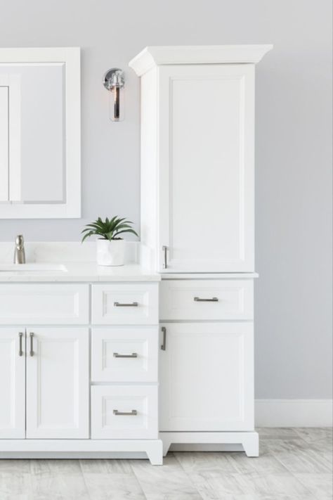 Bathroom With Linen Tower, Bathroom Vanity With Matching Linen Cabinet, Bathroom Vanity With Linen Tower, Bathroom Vanity With Tall Side Cabinet, Linen Tower Bathroom, Bath Storage Cabinet, Vanity With Linen Cabinet, Bathroom Linen Tower, Bathroom Tower