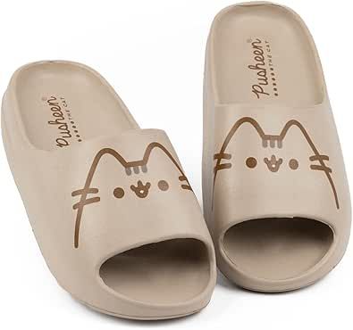 Pusheen Womens Sliders | Ladies Brown Moulded Ridge Bottom Sandals | Cartoon Cat Beachwear Summer Shoes | Slip-on Footwear Slides For Ladies, Sliders Shoes, Fun Non-slip Slide Sandals, Brown Non-slip Slides For The Beach, Kawaii Non-slip Slippers With Round Toe, Beach Slide Slippers With Non-slip, Kawaii Synthetic Slip-on Slippers, Pusheen, Summer Beach Wear