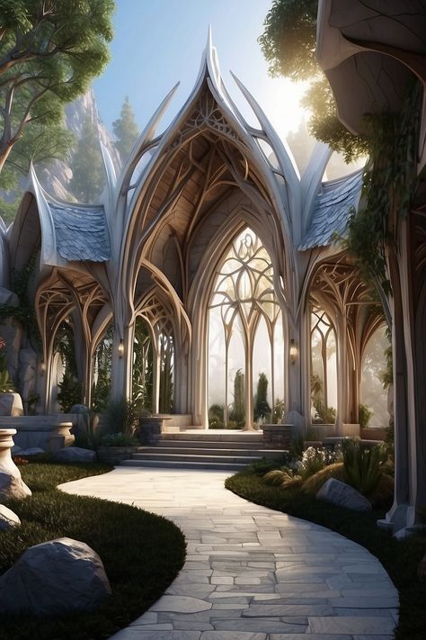 Eldritch Architecture, Lindon Elves, Asgard Palace, Lord Of The Rings Architecture, Rivendell Architecture, Lotr Architecture, Elvish Architecture, Elven Castle, Elven Architecture