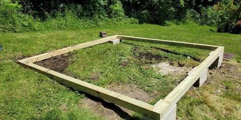 Patio On Uneven Ground, Concrete Base For Shed, Diy Garden Shed, Shed Foundation, Building A Shed Base, Concrete Sheds, Garden Shed Ideas, Building A Storage Shed, Build A Shed