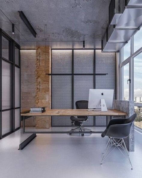 40 Modern Minimalist Home Office Ideas and Designs Modern Office Design Inspiration, Industrial Home Offices, Asma Kat, Interior Kantor, Minimalist Home Office, Industrial Office Design, Medical Office Design, Office Design Inspiration, Office Architecture