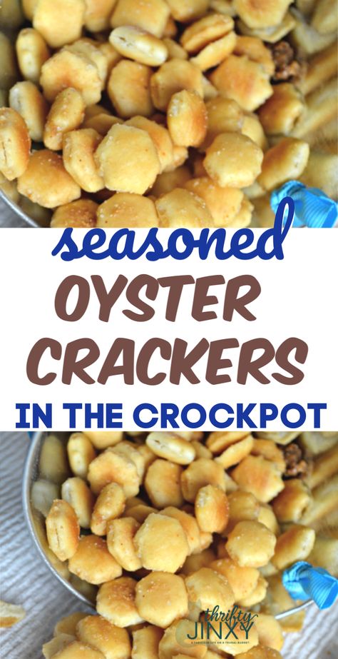 These seasoned oyster crackers are easy to make in the slow cooker and super delicious! They make a great snack - serve them at your next party! #SNACKS #CROCKPOT #SLOWCOOKER #PARTYRECIPES Oyster Crackers Recipe, Seasoned Oyster Crackers, Seasoned Crackers, Easy Super Bowl, Healty Dinner, Snack Mixes, Oyster Crackers, After School Snack, Finger Foods Easy