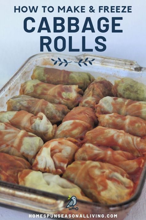 Old-fashioned stuffed cabbage rolls are a delicious and easy meal. Get the easy method and learn how to make & freeze them for quick meals later on our blog. We'll give you options to customize for your family's favorite flavors, too! #homemaderecipes #fromscratch #recipeideas Quick Winter Dinner, Freezing Cabbage, Easy Cabbage Rolls, Cabbage Rolls Recipe, Seasonal Living, Cooked Cabbage, Winter Dinner, Cabbage Rolls, Freezer Cooking