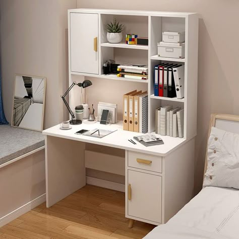 Study Table Storage Ideas, Small Study Table With Storage, Study Table Designs Small Spaces, Study Desk Design Small Spaces, Study Tables Designs, Aesthetic Room Table, Study Table With Cabinet, Desk For Small Room, Study Table With Shelf