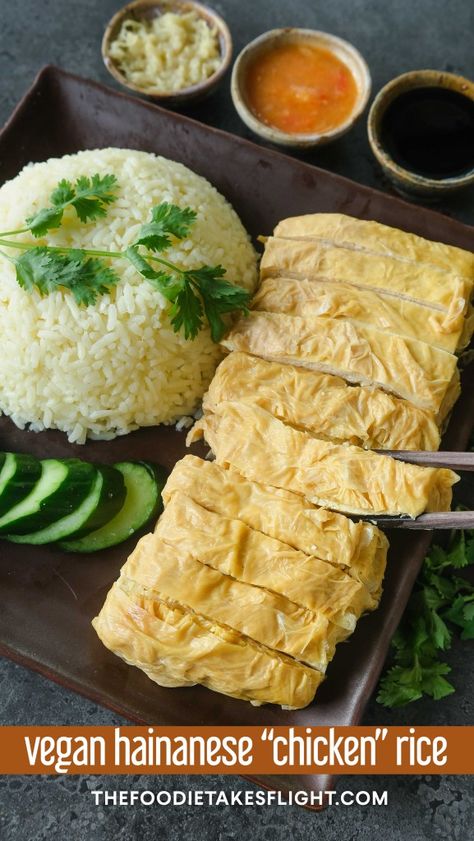 Hainanese Chicken Rice Recipe Pin 2 Bean Curd Skin, Chicken Rice Recipe, Hainanese Chicken Rice, Dried Tofu, Sweet Soy Sauce, Hainanese Chicken, Vegetarian Chicken, Malaysian Cuisine, Sauce For Rice